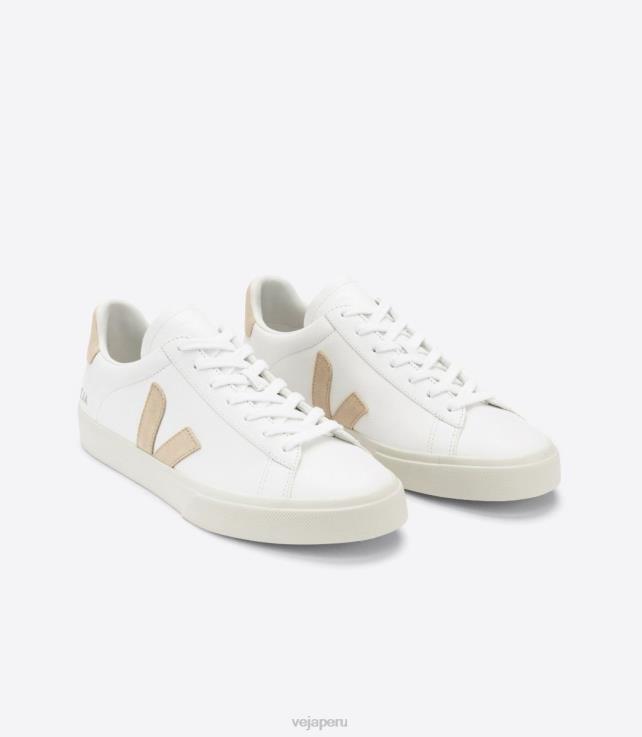 zapatos H28JT23 hombres Veja campo cuero sin cromo blanco almendra