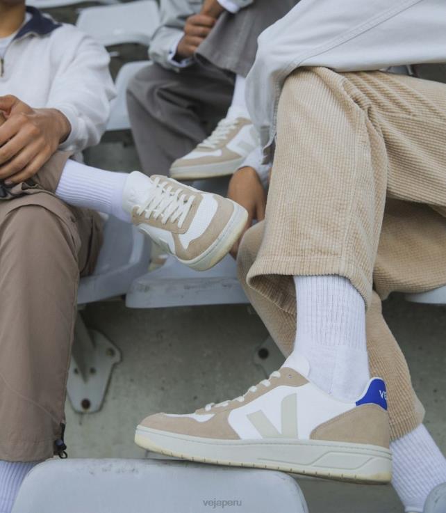 zapatos H28JT68 hombres Veja v-10 cuero sin cromo blanco sahara paros